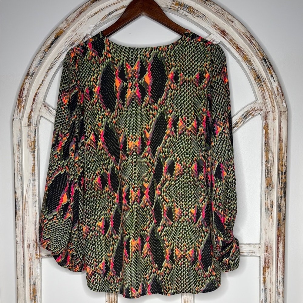 Adrienne Multicolor Snake Print V-Neck Blouse - Picture 5 of 5